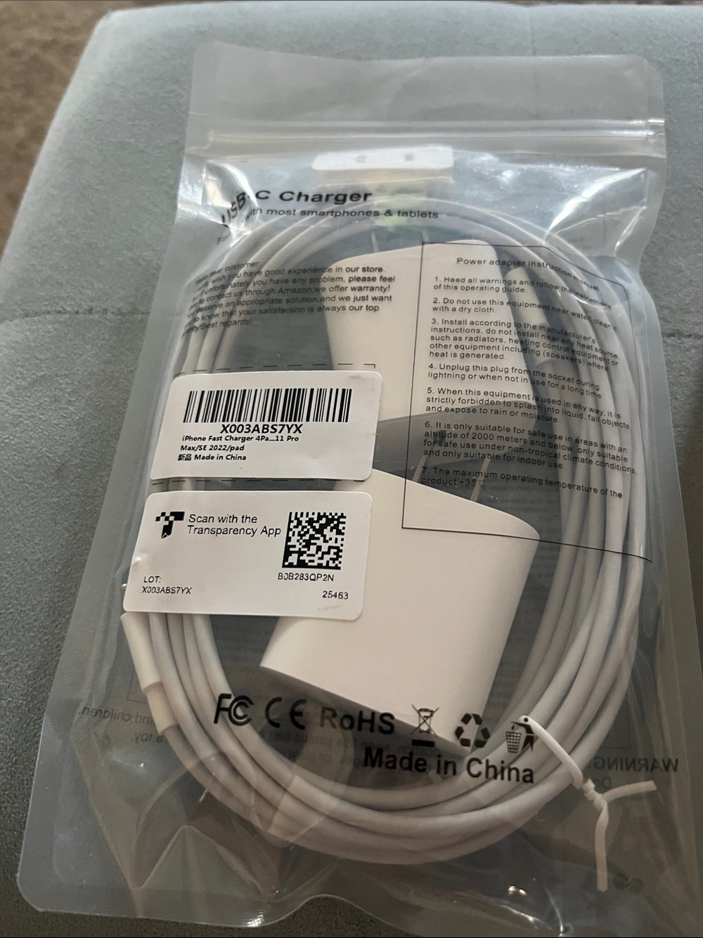 White USB-C Fast Charger with Cable - Compatible Cell Phones & Tablets